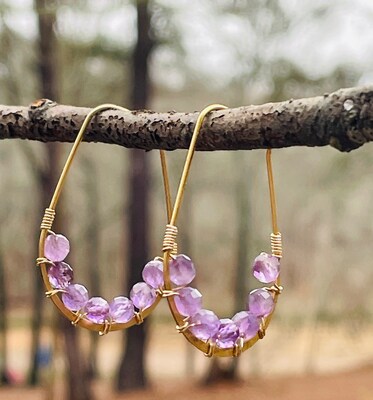 February Birthstone Genuine Amethyst Jewelry Set Crystal Earrings Round Pendant Dangle Earrings Minimalist Design Gift For Her MakerPlace